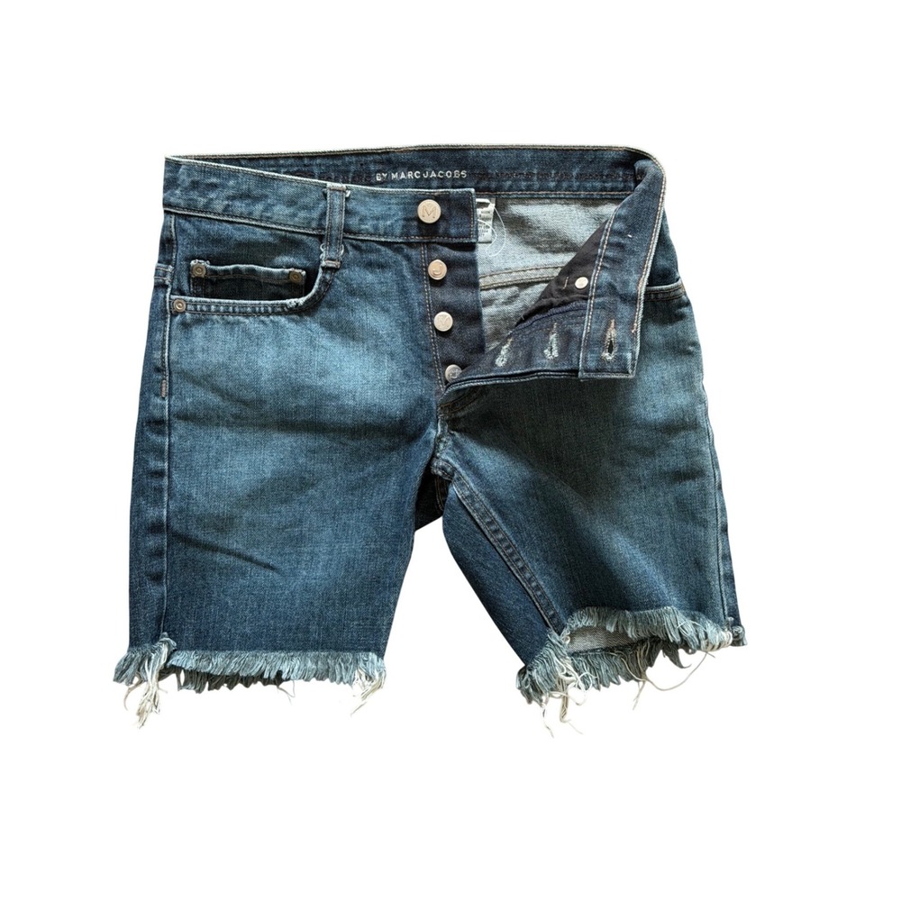 Marc Jacobs Denim Shorts Womens 27 Blue Frayed Raw Hem Button Fly Distressed